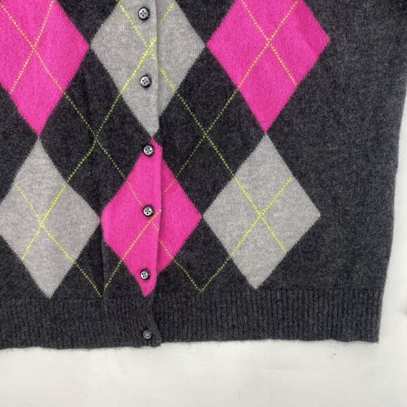 Apt 9 Womens Size XL Gray Argyle 100% Cashmere Cardigan Button Up Sweater - Picture 5 of 11